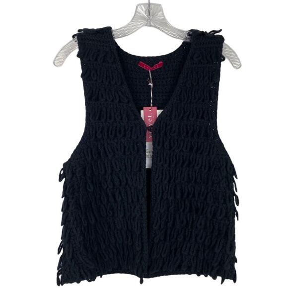 Women's S VELVET Brand Wool Loopy Yarn Vest Black Boho NWT Hippie Gypsy - Picture 3 of 9